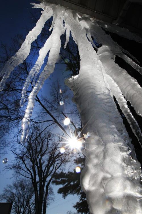 Giant icicles are illuminated by afternoon sun and melt on the side of the Archdiocese of Winnipegs-Micah House on Main St and Magnus Ave  standup photo- March 25, 2013   (JOE BRYKSA / WINNIPEG FREE PRESS)