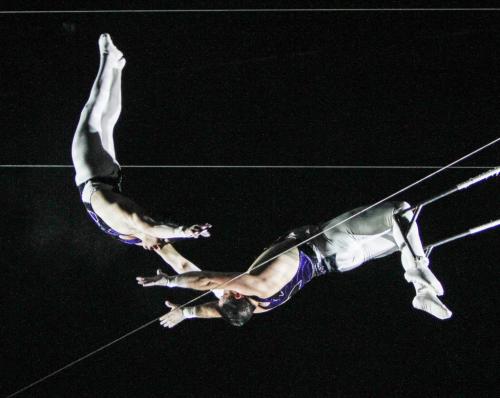 Members of the Flying Pages perform on the flying trapeze and Russian Swing at the Super Spring Break Circus, which is in town for three shows, set to span March 26-27 at the MTS Centre. The show features a mix of human and animal acts. Wednesday, March 27, 2013. (JESSICA BURTNICK/WINNIPEG FREE PRESS)