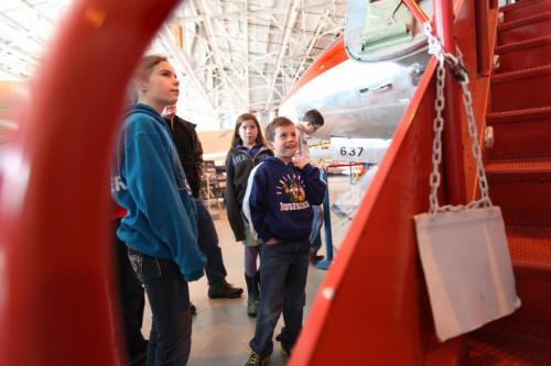 The Western Canadian Aviation Museum was host to hundreds of little egg hunters of all ages Saturday morning for their  annual Easter Egg Hunt.  The Gasper family check out a 757 passenger plane from the 1950's. Standup Photo Photography Ruth Bonneville  Ruth Bonneville /  Winnipeg Free Press)