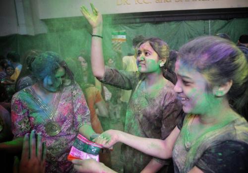 Hundreds gathered to observe Holi, a religious spring festival celebrated by Hindus as a festival of colours at the Dr. Raj Pandey Hindu Centre Sunday afternoon.  130331 March 31, 2013 Mike Deal / Winnipeg Free Press