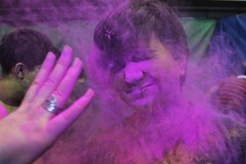 Dhaval Vora, 14, gets a face full of coloured powder while observing Holi, a religious spring festival celebrated by Hindus as a festival of colours at the Dr. Raj Pandey Hindu Centre Sunday afternoon.  130331 March 31, 2013 Mike Deal / Winnipeg Free Press