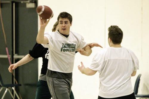 Liam Sawatzky along with other members of the Greendell Falcons football team played a marathon 24 hour game raising money to help pay for a trip to a football tournament in Dublin, Ireland.  130331 March 31, 2013 Mike Deal / Winnipeg Free Press