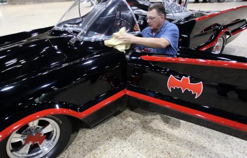 Bat Mobile in Winnipeg- John Paul shines up one of six original Bat mobiles from the hit series Batman- 1966 era- It can be seen this weekend at Piston Ring's 39th World of Wheels. 3 days at the Winnipeg Convention Centre. April 5th to April 7thstandup photo- April 03, 2013   (JOE BRYKSA / WINNIPEG FREE PRESS)