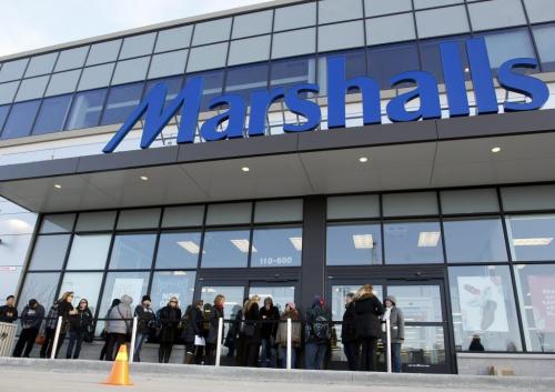 Shoppers start to lineup in front of the new  Marshalls,  the 28,000-square-foot store is in the new Polo North development at Polo Park for the stores' grand opening Thursday morning.  (WAYNE GLOWACKI/WINNIPEG FREE PRESS) Winnipeg Free Press April 4 2013