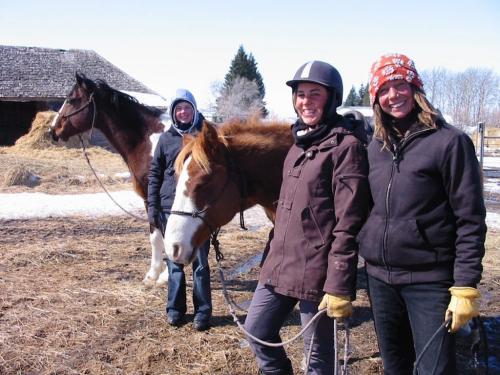 Horse whisperer Judith Graile.   003, 004,006 - Horse whisperer Judith Graile and apprentice Johanna Saxler of Germany, with visiting friend Mirjam Lachs in background.   Bill Redekop / Winnipeg Free Press