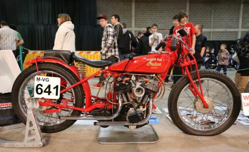 Visitors check out a 1938 Indian Junior Scout that once set the AMA land-speed record. The bike was on display at the 39th annual World of Wheels show at the Winnipeg Convention Centre on Sat., April 6, 2013. The show continues Sunday. Photo by Jason Halstead/Winnipeg Free Press