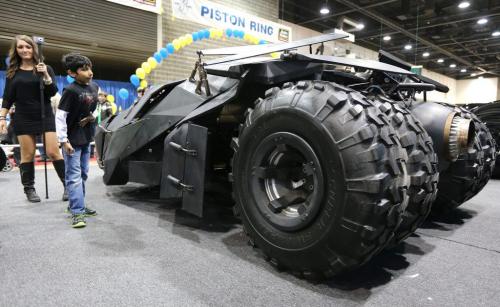 Rehan Hosain, 8, checks out the newest version of the Batmobile on display at the 39th annual World of Wheels show at the Winnipeg Convention Centre on Sat., April 6, 2013. The show continues Sunday. Photo by Jason Halstead/Winnipeg Free Press