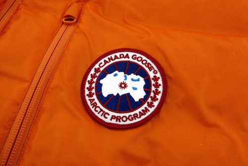 Canada Goose logo on parka- Canada Goose , owner President and CEO Dani Reiss  at opening of their new manufacturing plant in Wpg on Bannatyne Ave, they make Canadian made cold weather parkas Äì Martin cash story -  KEN GIGLIOTTI / April . 9 2013 / WINNIPEG FREE PRESS
