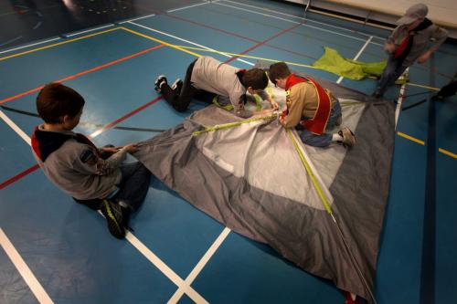 Good Deed Week Cub scouts set up a tent in a practice session Wednesday evening. The troup is preparing for an early spring camping trip in a couple of weeeks. See Carolin Vesely's story. April 10, 2013 - (Phil Hossack / Winnipeg Free Press)