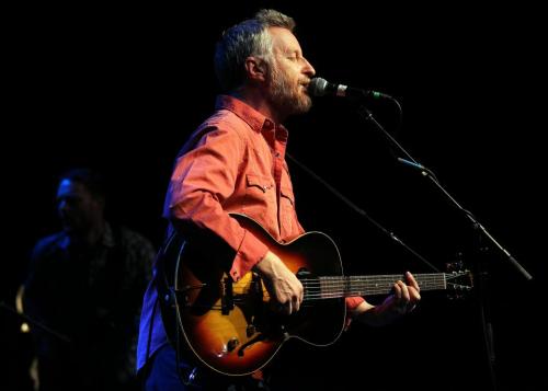 Billy Bragg performs onstage at the Garrick Center Wednesday night. As always Bragg expressed his activist leanings on many levels including his glee at the death of Margaret Thatcher. April 10, 2013 - (Phil Hossack - Winnipeg Free Press)