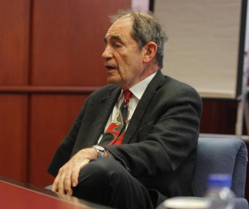 Albert "Albie" Louis Sachs in the board room interviewed by Free Press.  April 11, 2013  BORIS MINKEVICH / WINNIPEG FREE PRESS