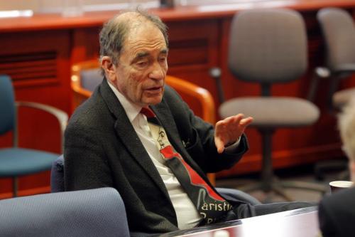 Albert "Albie" Louis Sachs in the board room interviewed by Free Press.  April 11, 2013  BORIS MINKEVICH / WINNIPEG FREE PRESS