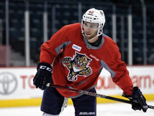 Florida Panthers' Tomas Fleischmann during pre-game practice at the MTS Centre in Winnipeg, MB, Canada. The Panthers are in Winnipeg to play their Southeast Division rivals the Winnipeg Jets Thursday night for the last time this season. 130411 April 11, 2013 Mike Deal / Winnipeg Free Press