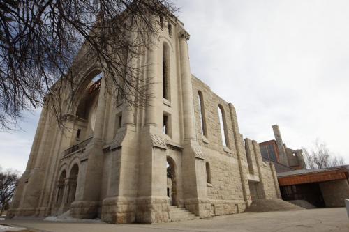 Winnipeg city council committee has approved a plan to give a $350,000 heritage conservation  to St. Boniface Cathedral for protecting and preserving  the integrity  and stability of the old ruins originally built in 1908  . Executive Policy and City Council still have to approve the money. The cathedral 's $6million  capital campaign  will help replace the metal roof and and altar window lighting . KEN GIGLIOTTI / April . 11 2013 / WINNIPEG FREE PRESS