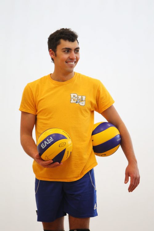 Brandon Sun 11042013 Jeremy Davies with the Brandon Bobcats mens volleyball team waits to start a drill during practice at the BU Healthy Living Centre on Thursday. (Tim Smith/Brandon Sun)