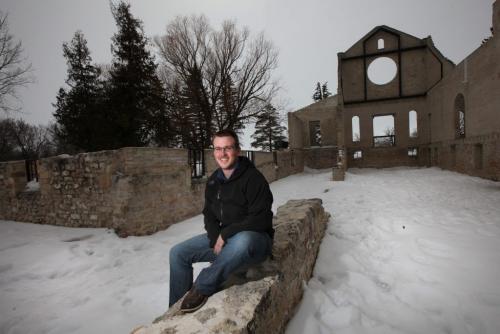 My Winnipeg....Colin Penner poses at the remains of the Trappist Monastary in St Norbert Friday. See his story.April 12, 2013 - (Phil Hossack / Winnipeg Free Press)