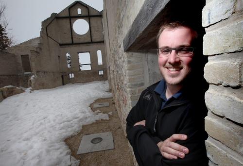 My Winnipeg....Colin Penner poses at the remains of the Trappist Monastary in St Norbert Friday. See his story.April 12, 2013 - (Phil Hossack / Winnipeg Free Press)