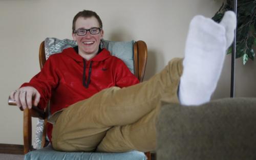 Two best friends, Alex Grant at home ( in photo) and Bomba Ngandu, walked all the way to Steinbach from Winnipeg in 15 hours, totaling 52 kilometres on a dare.   Cindy Chan story possible..  (WAYNE GLOWACKI/WINNIPEG FREE PRESS) Winnipeg Free Press April 12 2013