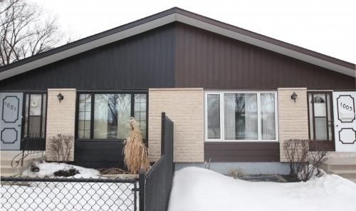 The controversial fence that was allowed to stay at 1001 Day St in Transcona- Note side by side home painted different colours-see Cindy Chan story- April 12, 2013   (JOE BRYKSA / WINNIPEG FREE PRESS)