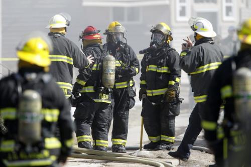 Firefighters at Union Street fire, Saturday, April 13, 2013. (TREVOR HAGAN/WINNIPEG FREE PRESS)