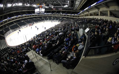 As many as 3000 fans were expected to attend the Winnipeg Jets wait list open practice today at MTS Centre, Sunday, April 14, 2013. (TREVOR HAGAN/WINNIPEG FREE PRESS)