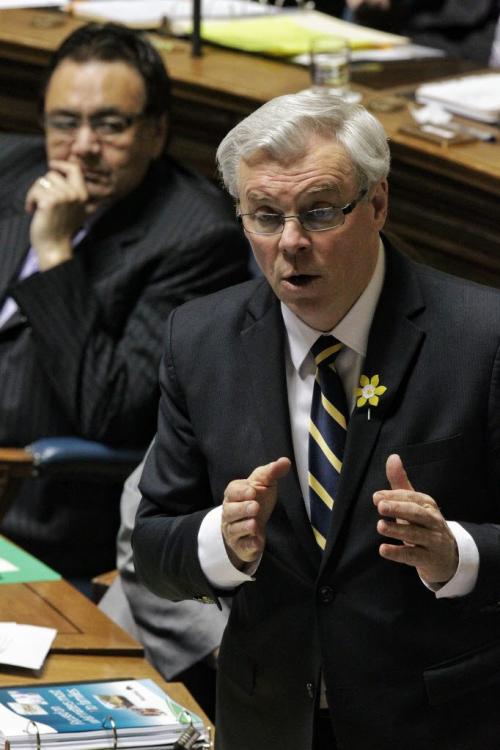 Manitoba's Premier Greg Selinger talks during Question Period before the 2013 budget is presented in the Legislative Assembly Tuesday afternoon.  130416 April 16, 2013 Mike Deal / Winnipeg Free Press