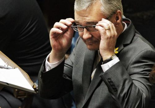 Manitoba's Finance Minister Stan Struthers adjusts his glasses before presenting the 2013 budget in the Legislative Assembly Tuesday afternoon. 130416 April 16, 2013 Mike Deal / Winnipeg Free Press