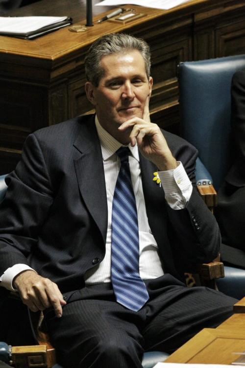 Manitoba's leader of the official opposition Brian Pallister during the presentation of Finance Minister Stan Struthers 2013 budget in the Legislative Assembly Tuesday afternoon. 130416 April 16, 2013 Mike Deal / Winnipeg Free Press
