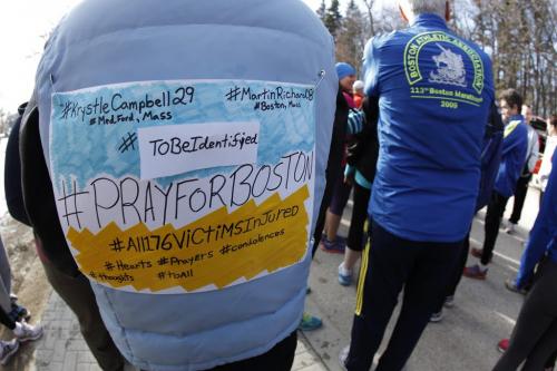 April 16, 2013 - 130416  -  About 300 people gathered at the Assiniboine Park duckpond for a 5km run in support of the Boston MArathon victims Tuesday, April 16, 2013. John Woods / Winnipeg Free Press
