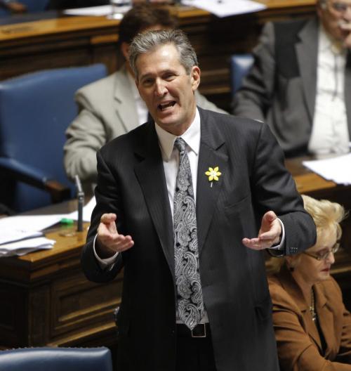 Manitoba opposition leader Brian Pallister is steaming mad about the NDP budget. Here he speaks in session. April 18, 2013  BORIS MINKEVICH / WINNIPEG FREE PRESS