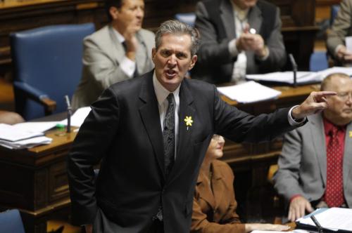 Manitoba opposition leader Brian Pallister is steaming mad about the NDP budget. Here he speaks in session. April 18, 2013  BORIS MINKEVICH / WINNIPEG FREE PRESS