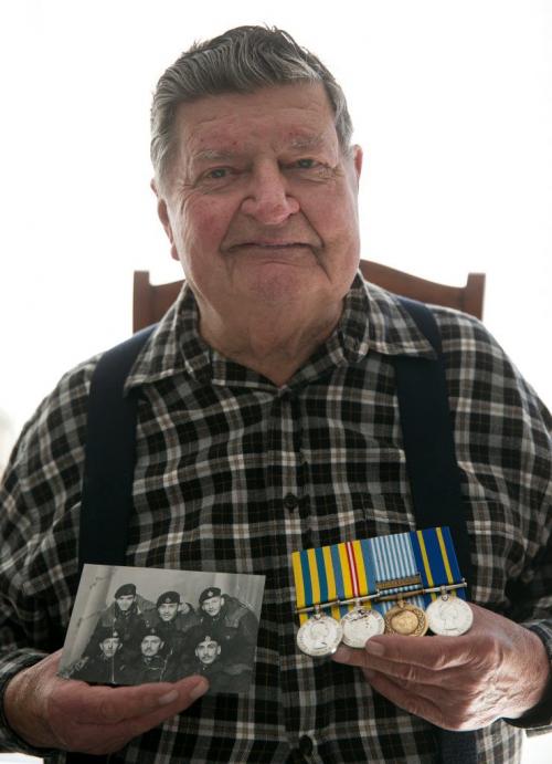 Stan Jaworski, a Korean veteran, fought in the war as a gunner in a M4A2 Sherman tank in the Strathacona Horse, Armoured Division. Originally from Brandon, MB, Jaworski will travel to Korea on April 20th, to participate in ceremonies with Korean government. 130419 - Friday, April 19, 2013 - (Melissa Tait / Winnipeg Free Press)