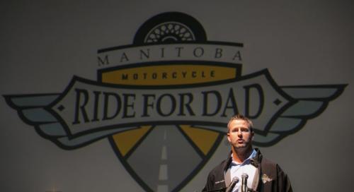 Doug Brown, celebrity rider for Ride for Dad Manitoba, speaks at a media event April 19. Ride for Dad motorcycle ride on May 25  raises money for prostate cancer research. 130419 - Friday, April 19, 2013 - (Melissa Tait / Winnipeg Free Press)