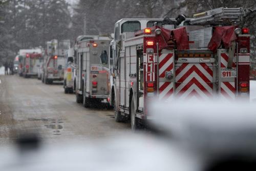 Several fire trucks were on the scene at a fire in Charleswood on Robindale Road. It did not cause any injuries, Sunday, April 7, 2013. (TREVOR HAGAN/WINNIPEG FREE PRESS)