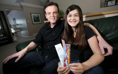 Jenna Sigurdson, 11, created a campaign called Jenna's Toonies for Tulips, to raise awareness of Parkinson's Disease, after her father, Blair, was diagnosed, Sunday, April 7, 2013. (TREVOR HAGAN/WINNIPEG FREE PRESS)