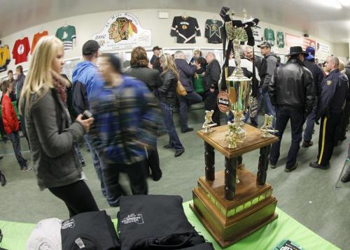 They Keystone Cup trophy on display as the Richmond Sockeyes' and Saskatoon Royals' played in the gold medal game in St.Malo, Sunday, April 21, 2013. The Keystone Cup is the Western Canada Junior B Hockey Championship. (TREVOR HAGAN/WINNIPEG FREE PRESS)