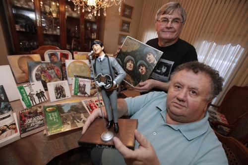 April 22, 2013 - 130422  -  Richard Sturtz (L) and his brother-in-law Alex Reid are photographed with some of their Beatles paraphrenalia in their home Monday, April 22, 2013. John Woods / Winnipeg Free Press