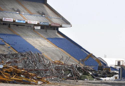Demolition has begun on the old CanadInns Stadium. Wayne Glowacki/Winnipeg Free Press April 23 2013