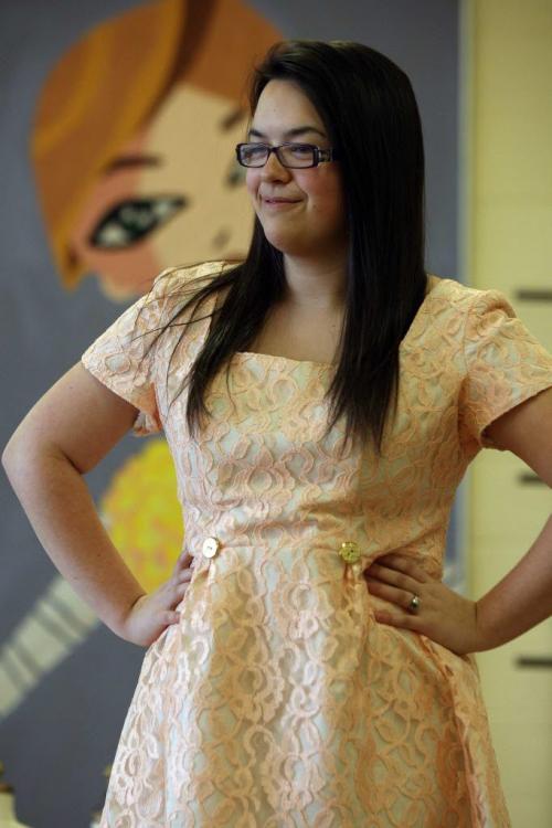 Kids from Murdoch MacKay Collegiate Fashion Technology and Design are preparing for their  Now in Full Colour fashion show- Peach Lace Dress- student Rebecca RiversSee Connie Tamoto fashion story -April 23, 2013   (JOE BRYKSA / WINNIPEG FREE PRESS)