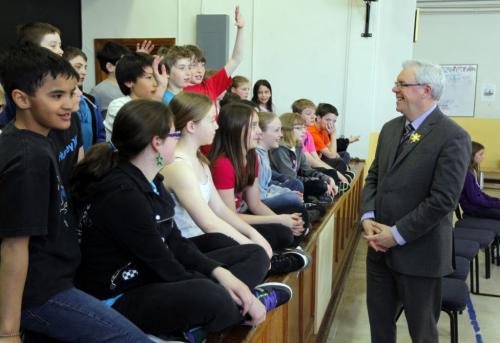 Greg Selinger at Queenston School announces major grant that allows school to expand its new gym well beyond elementary school-sized gym. April 23, 2013  BORIS MINKEVICH / WINNIPEG FREE PRESS