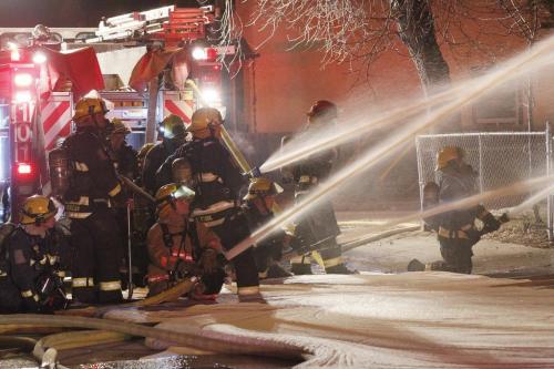 April 23, 2013 - 130423  -  Firefighters work on a fire at 699 AlexanderTuesday, April 23, 2013. John Woods / Winnipeg Free Press