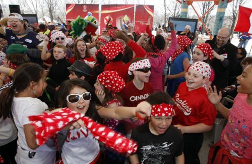 2017 Canada Games goes to Winnipeg , announced  at Forks Friday, and the celebrations has started with school kids and Dancin Gabe having fun after the  announcement KEN GIGLIOTTI / April . 26 2013 / WINNIPEG FREE PRESS