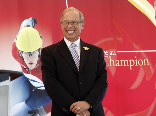 Wpg Mayor Sam Katz on hand at announcment- 2017 Canada Games goes to Winnipeg , announced  at Forks Friday, and the celebrations has started with school kids and Dancin Gabe having fun after the  announcement KEN GIGLIOTTI / April . 26 2013 / WINNIPEG FREE PRESS