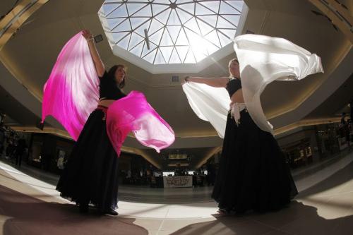 April 28, 2013 - 130428  -  Belly dancers Carol Marshall (L) and Monique Cote Thomas perform at Kildonan Place as an advancer for their fundraiser Summer Shimmy Cabaret in Winnipeg Sunday, April 28, 2013. The dancers will raise money for Osborne House. John Woods / Winnipeg Free Press