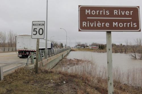 The Morris River is all the way up to the bridge. April 30, 2013  BORIS MINKEVICH / WINNIPEG FREE PRESS