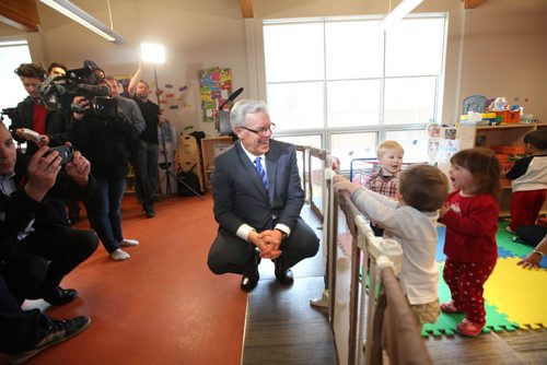 Manitoba Premier Greg Selinger holds press conference at Morrow Avenue Child Care Centre announcing new  provincial support for child-care spaces for Manitoba families Wednesday morning. See Adam Wazny's story.    Photography Ruth Bonneville Ruth Bonneville /  Winnipeg Free Press)