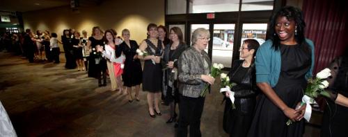 Nominees in the "Women of Distinction" Awards line up to be piped into the annual gala Wednesday evening at the Convention Center. See story. May 1, 2013 - (Phil Hossack / Winnipeg Free Press)