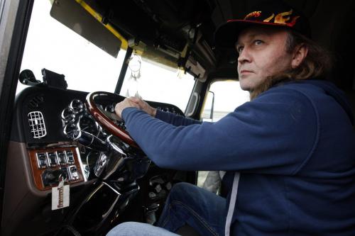Long haul transport Trappers  Transit truck driver Thomas Tenner makes his weekly  run  to the US to deliver  french fries down   Hwy 75 through Emerson  - Randy Turner story - KEN GIGLIOTTI / May 2  2013 / WINNIPEG FREE PRESS