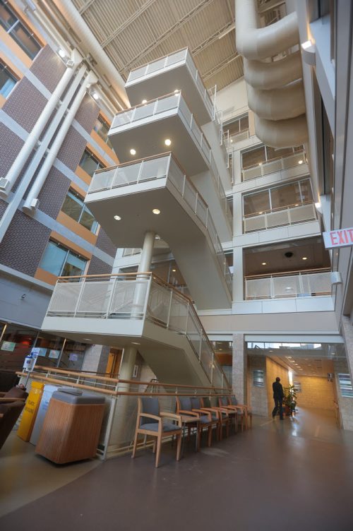 Brandon Sun The atrium stair case and balconies in the Brandon Regional Health Centre have undergone safety upgrades. FOR IAN (Bruce Bumstead/Brandon Sun)