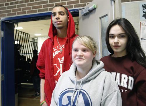 From left, Eddison Clayton, Bailey Oakley and Andreja Alimehaj students interviewed at Grant Park High School prior to the MADD 2013 School Assembly Program at their school Friday.  The program's purpose is to get the message into kids heads:Dont Drink and Drive.  Alex Paul story(WAYNE GLOWACKI/WINNIPEG FREE PRESS) Winnipeg Free Press May 3  2013